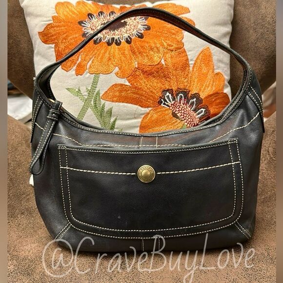 Y2K COACH ERGO LEATHER BRASS 10740 NATURAL COWHIDE 2007 TASSEL RING STUD VGUC - Picture 1 of 14